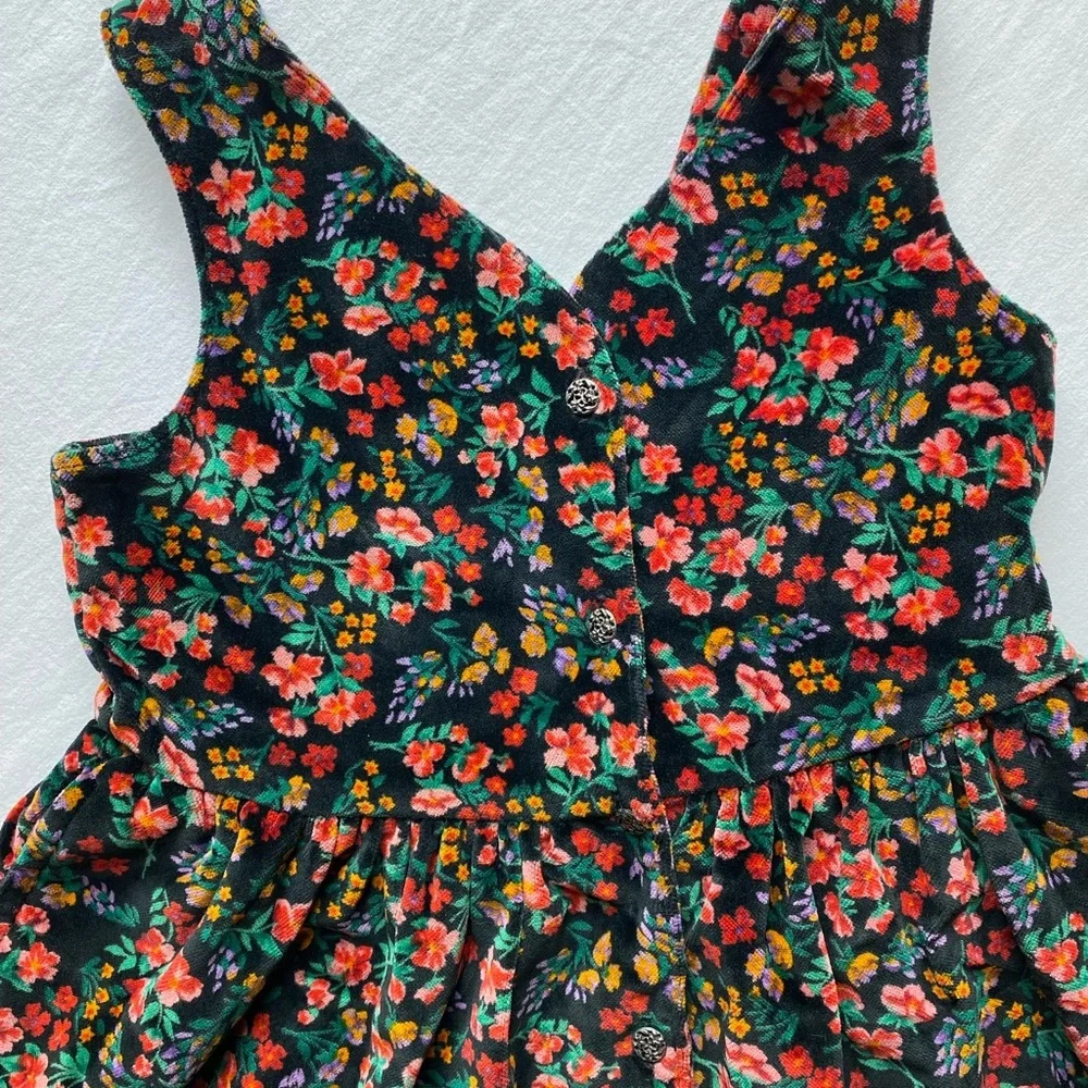 Vintage 90s GAP Floral Velvet Kids Button up Dress - Girls XXS - Picture 2 of 8